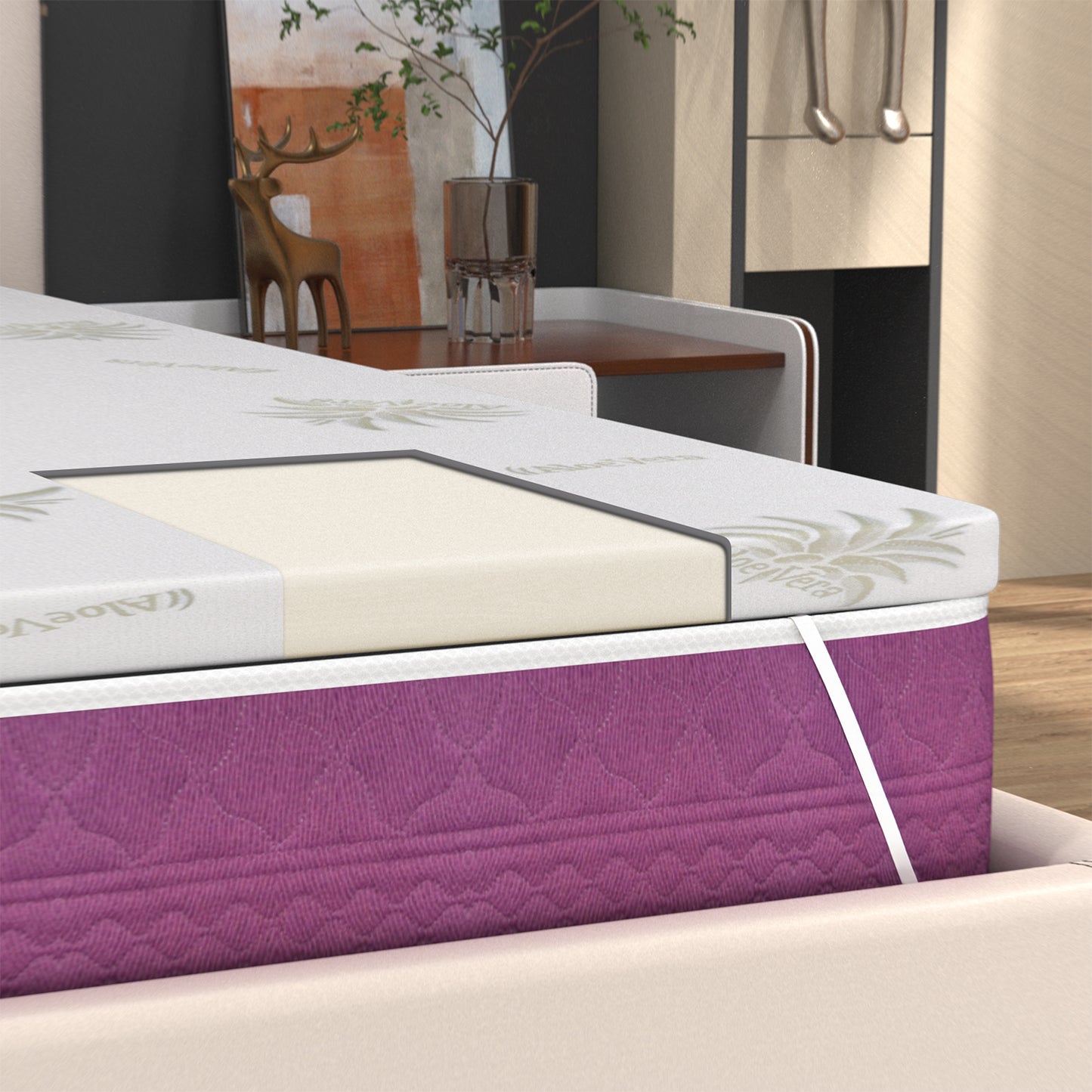 Topper Memory Foam 5 cm – Sfoderabile con Rivestimento Aloe Vera, Ortopedico, Traspirante